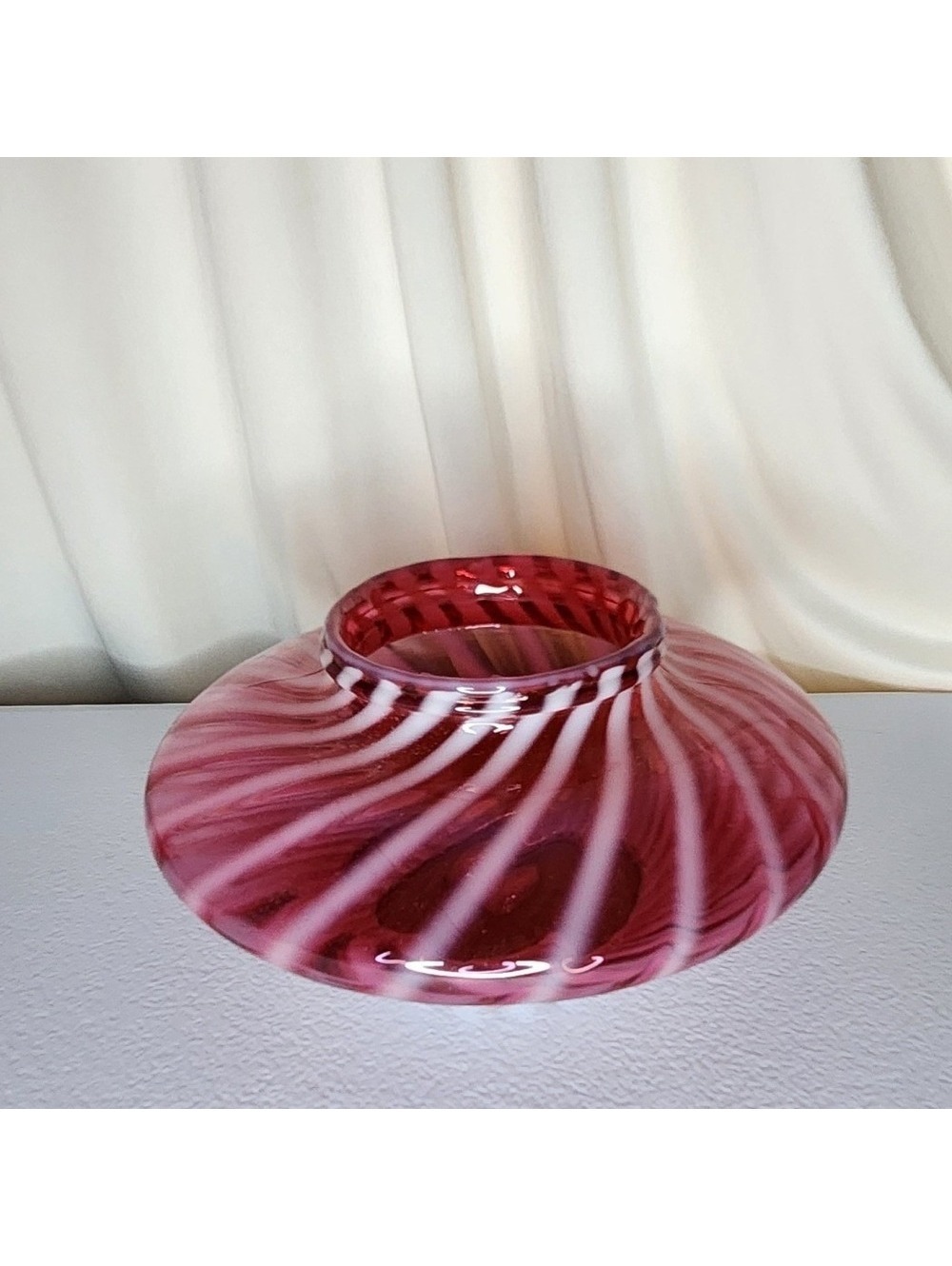 Fenton Cranberry Opalescent Optic Swirl Pancake Bowl